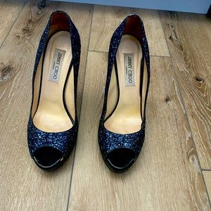 Jimmy Choo navy glitter heels